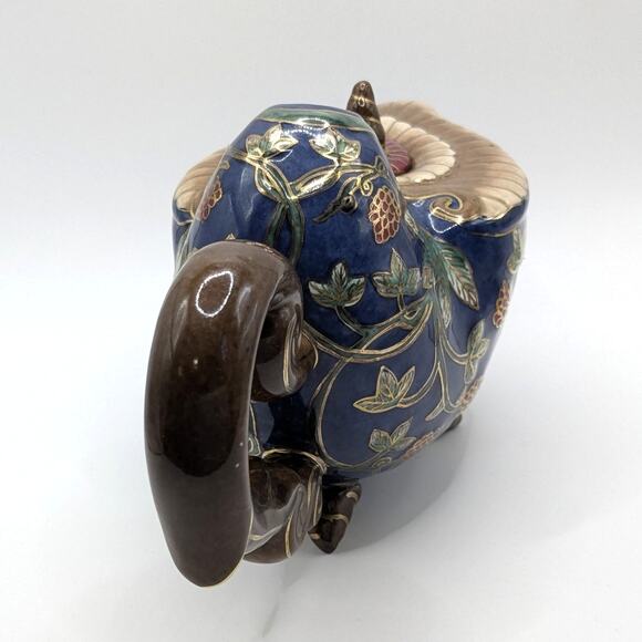 Vintage Painted Footed Ceramic Decorative Asian Teapot Oriental Accent Inc Blue - Picture 3 of 9
